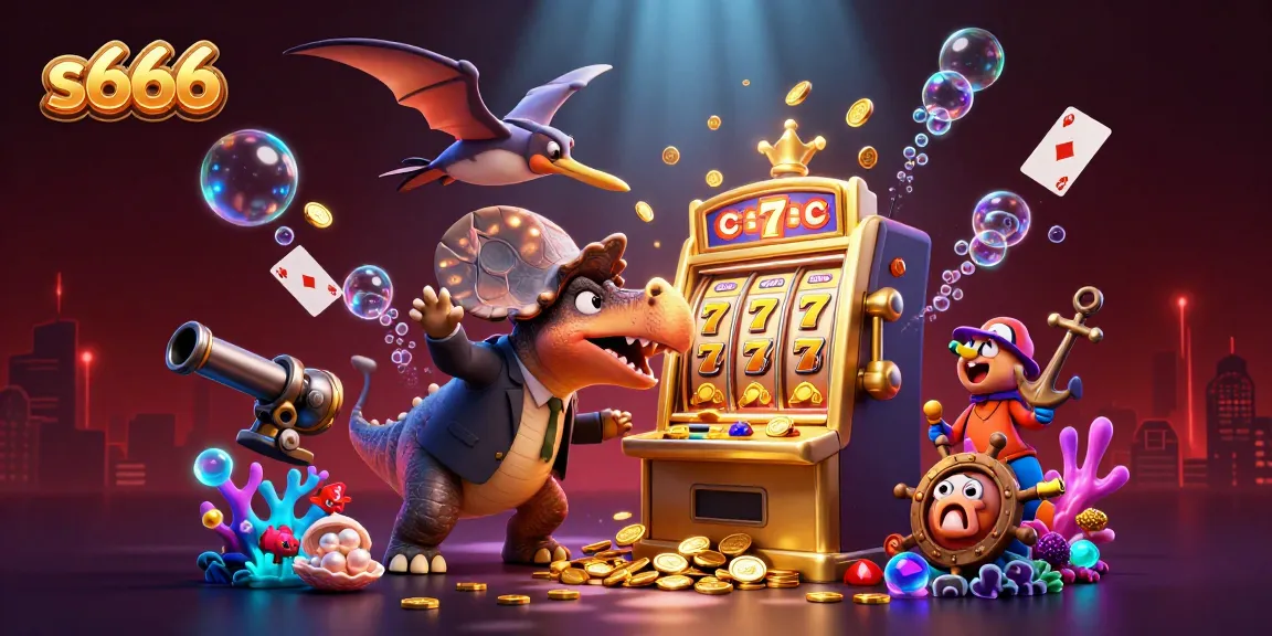 s666 slots come alive as dinosaurs celebrate jackpots, creating an exciting casino scene