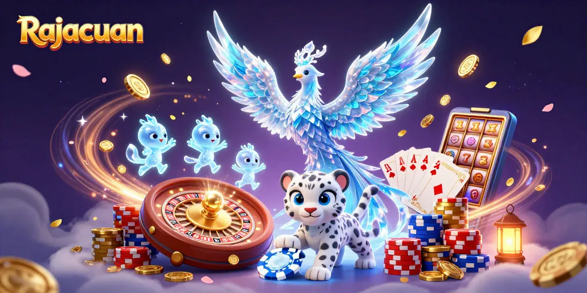Permainan Rajacuan menampilkan phoenix es, anak macan tutul dan sprite es dengan koin emas menjulang menjauh.