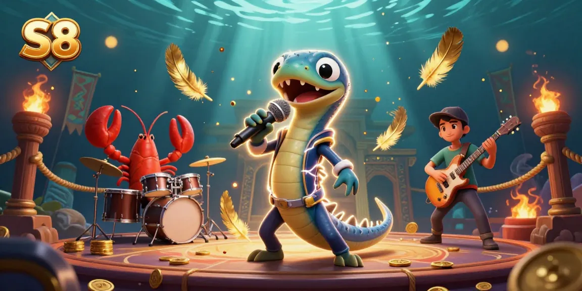 Experience the excitement of S8 casino with a lively underwater DJ performance featuring unique characters.
