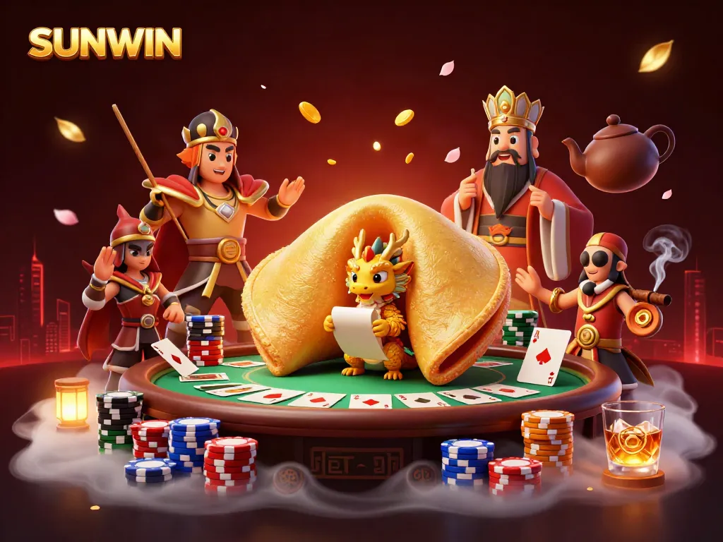Experience SUNWIN's thrilling gaming world with a dynamic 3D casino illustration featuring iconic characters and vibrant gaming elements.