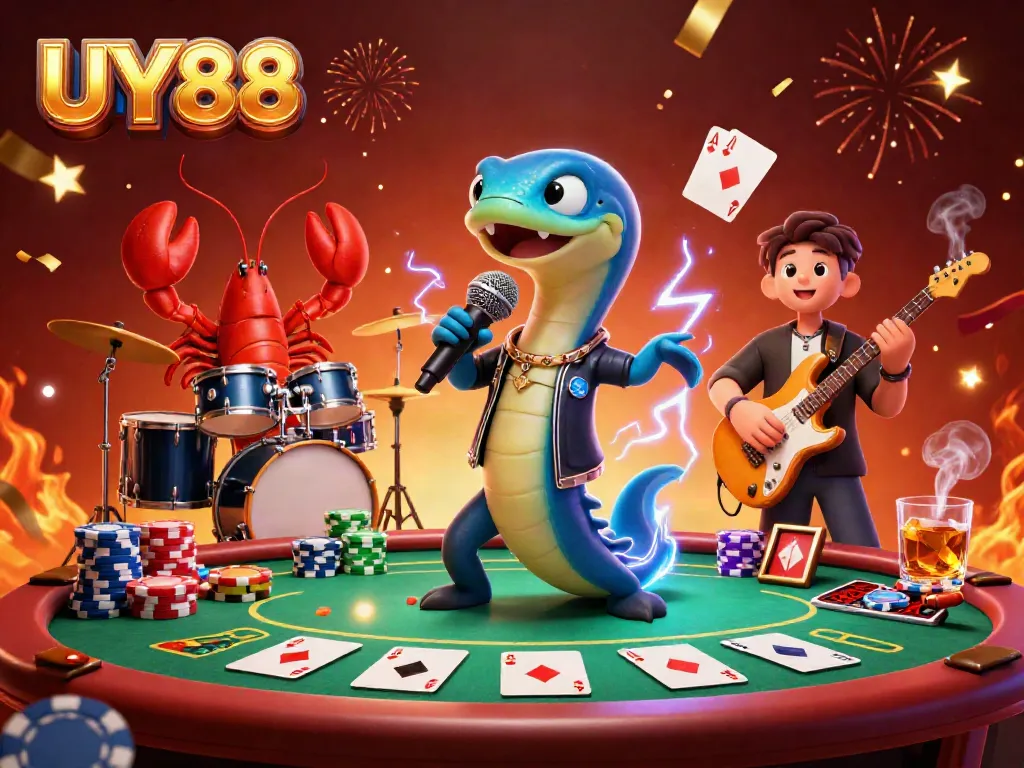 Experience the vibrant UY88 casino atmosphere with a DJ eel, lobster drummer, and seahorse guitarist.
