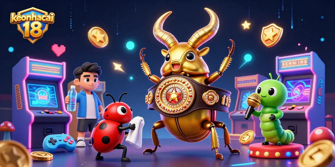Engage with keonhacai 18 action: a golden stag beetle champion faces off in a lively casino scene.