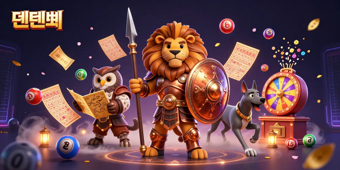 Engage with 텐텐벳 in dynamic gaming action surrounded by lottery elements and vibrant casino decorations.