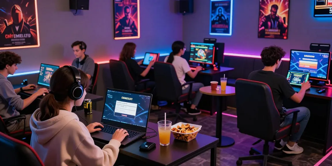 Engaging gaming scene showing players logging into Login Cemeslot Resmi amidst a vibrant, modern lounge.