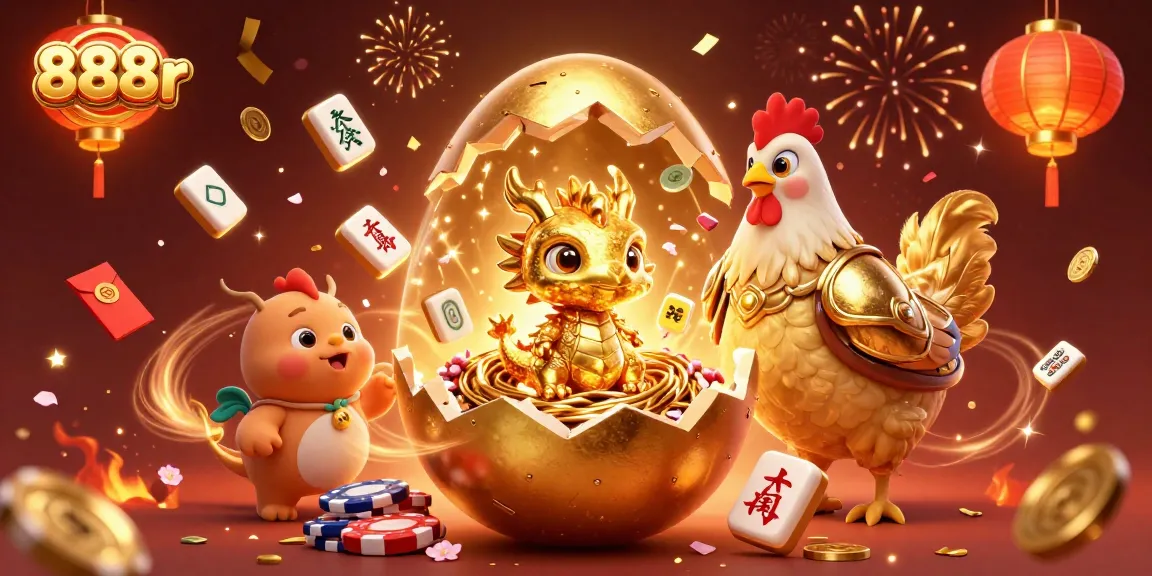 Experience the excitement of 888r with a golden dragon and vibrant casino elements illuminating the scene.