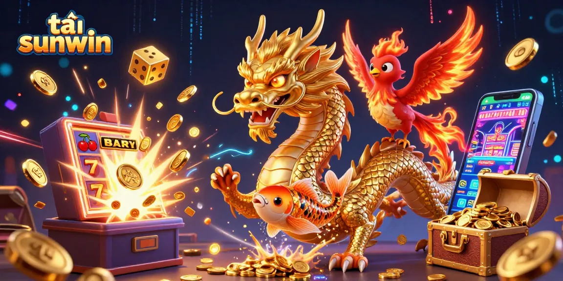 Engage in thrilling gameplay with tải sunwin as a vibrant golden dragon soars over a jackpot explosion.