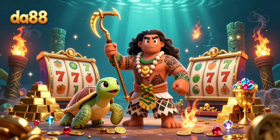 Experience a thrilling da88 gaming adventure amidst colorful slot reels and golden treasures.