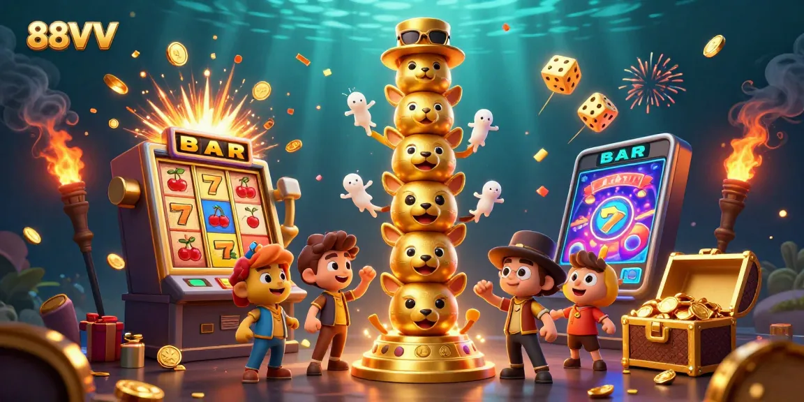 Experience thrilling jackpots at 88VV with vibrant casino elements and lively characters!