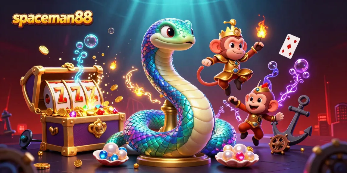 Engage in gaming excitement with spaceman88, featuring vibrant 3D characters and slot elements.