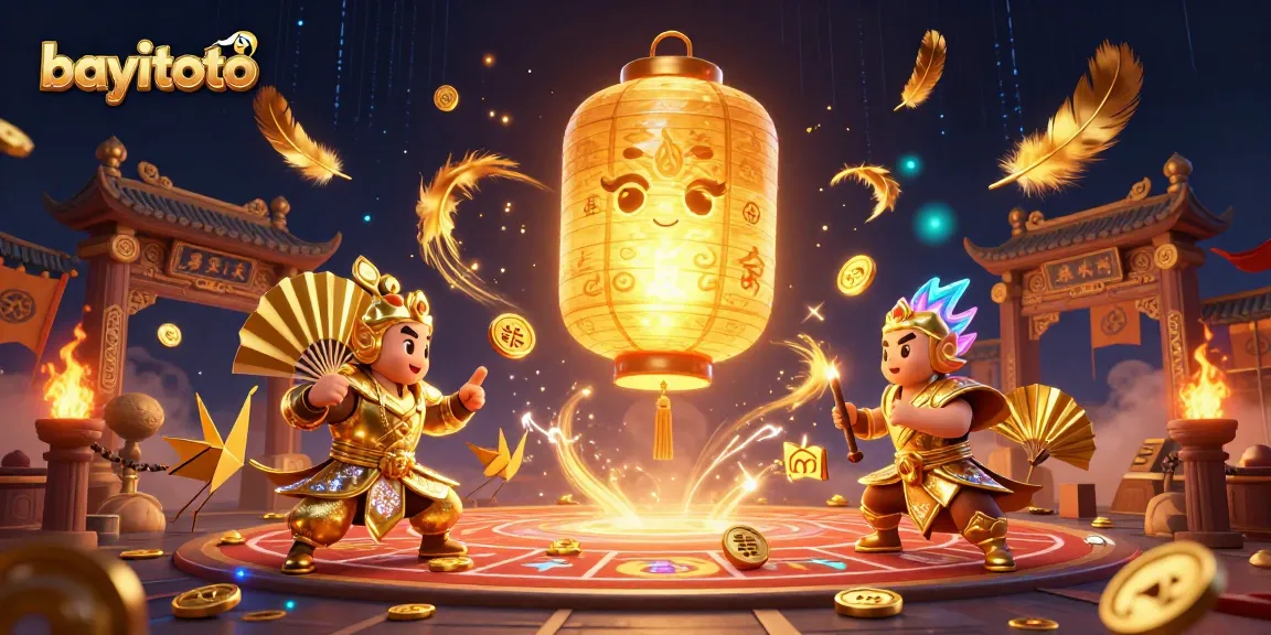 Experience luck with bayitoto at a vibrant Asian night market casino scene filled with golden symbols.