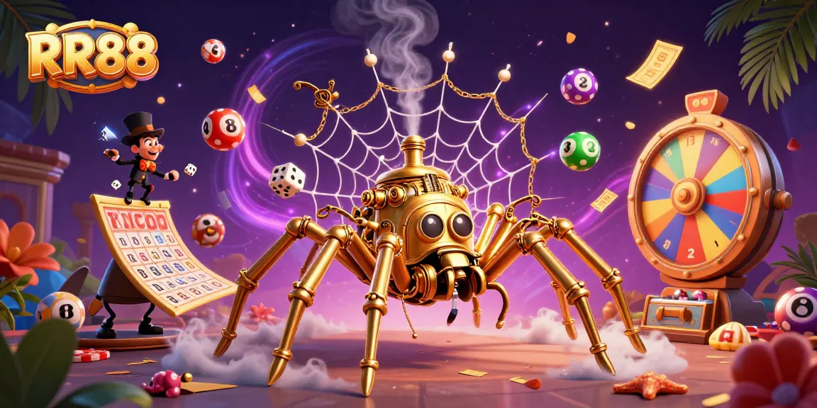 Engage with RR88's thrilling casino adventures featuring vibrant lottery games and a whimsical steampunk spider!
