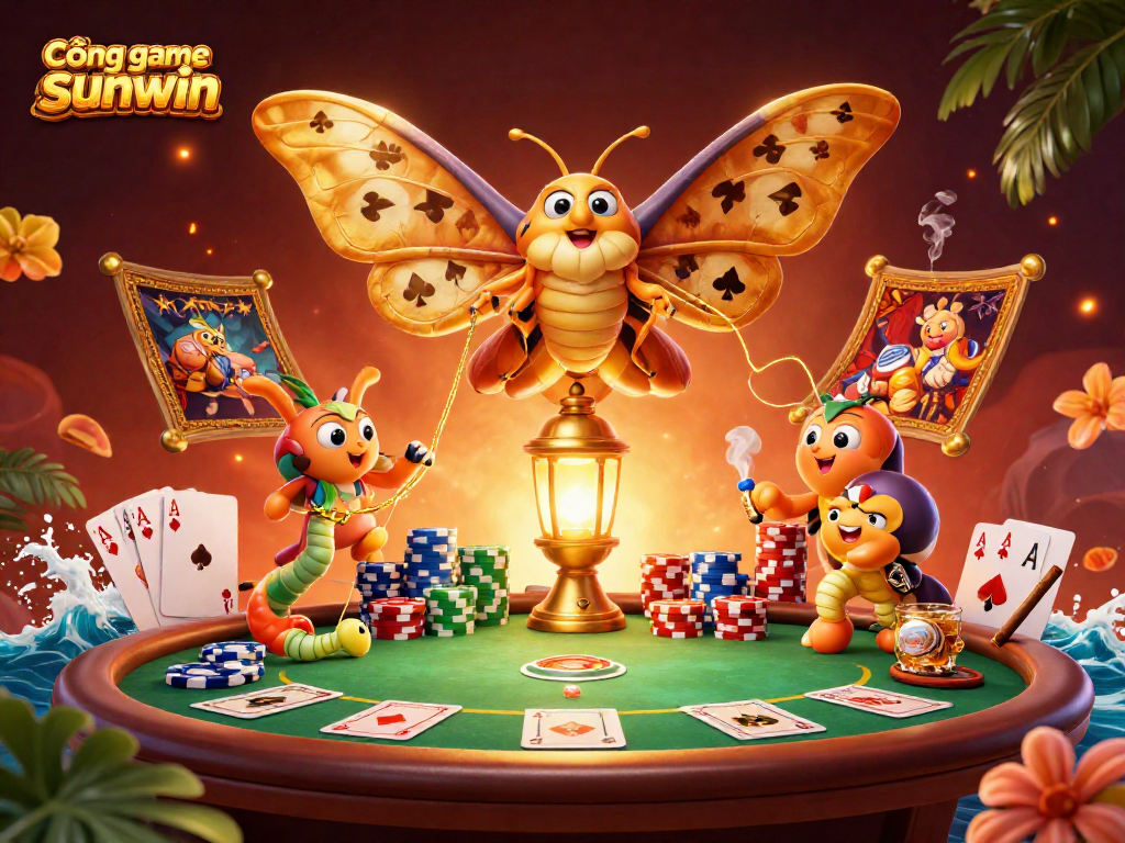 Cổng game sunwin: Chiến thắng tại bàn poker với những quân bài đặc sắc và biểu trưng thể hiện sự hào nhoáng.