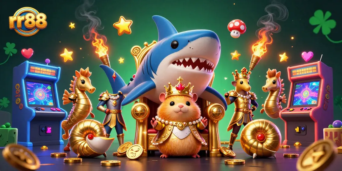 Experience the thrilling world of rr88 with a golden hamster king ruling over a vibrant casino realm.