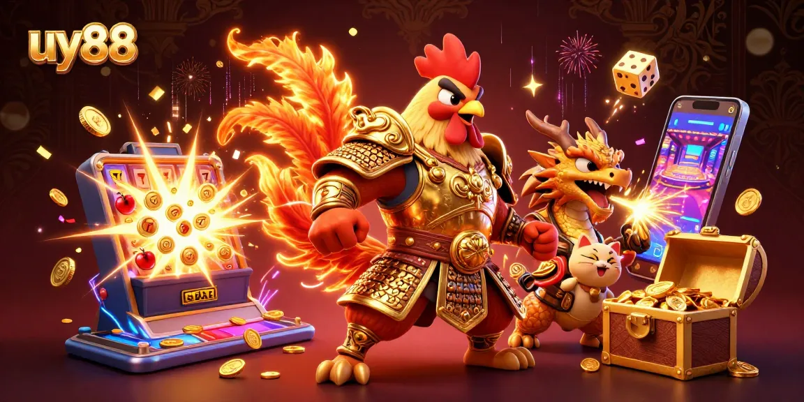 Spin the reels with uy88 at an electrifying casino scene featuring vibrant characters and stunning visuals.
