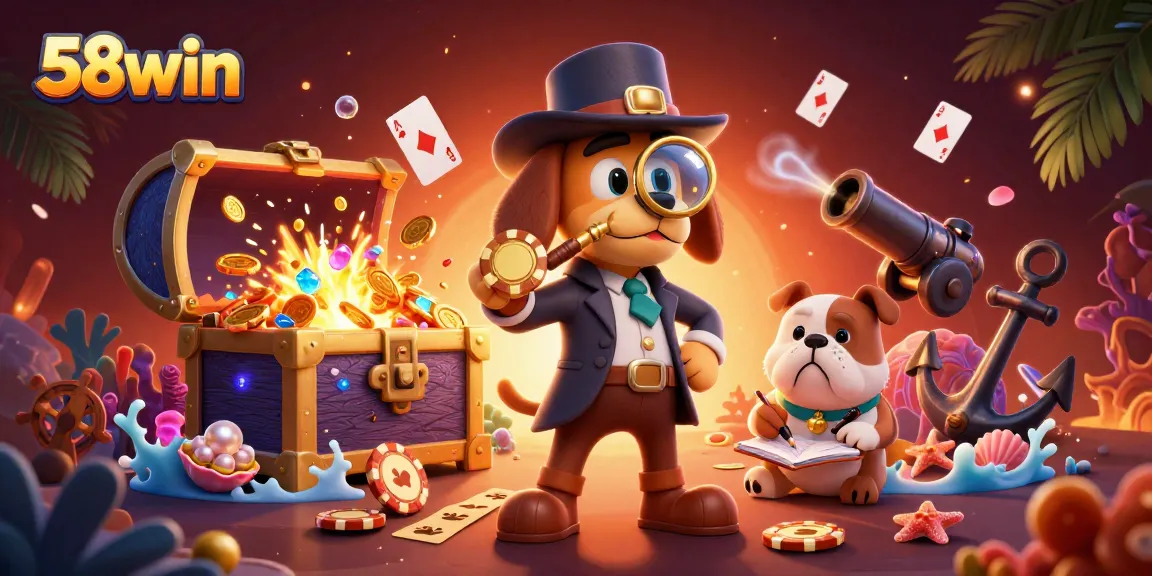 Engage with exciting gaming experiences at 58win, featuring treasure hunts and poker action amidst underwater elements.
