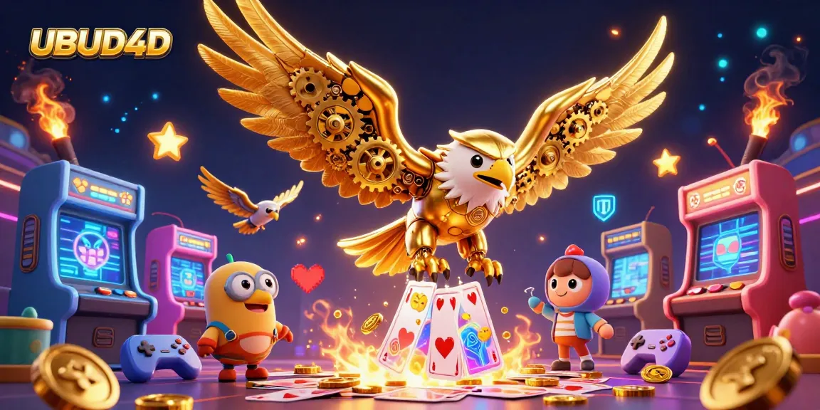 Experience thrilling wins at UBUD4D, featuring exhilarating gameplay with captivating golden eagle and arcade machines.