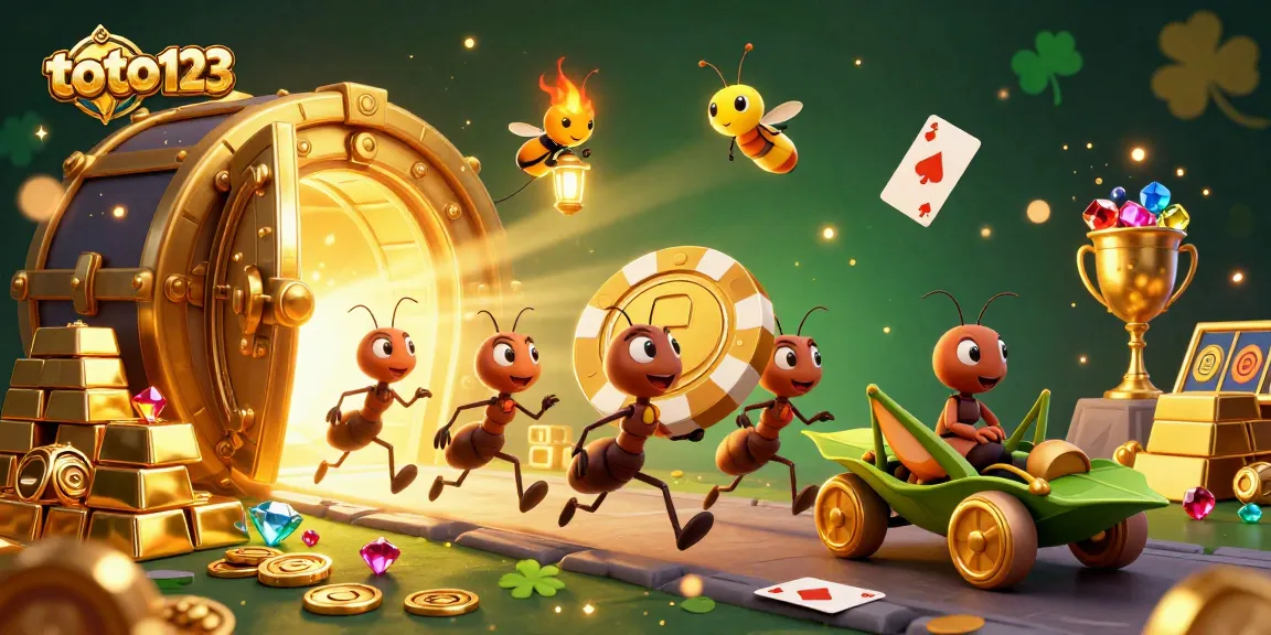 Engage with the thrilling atmosphere of toto123 as cartoon ants Race through a heist filled with golden poker chips.