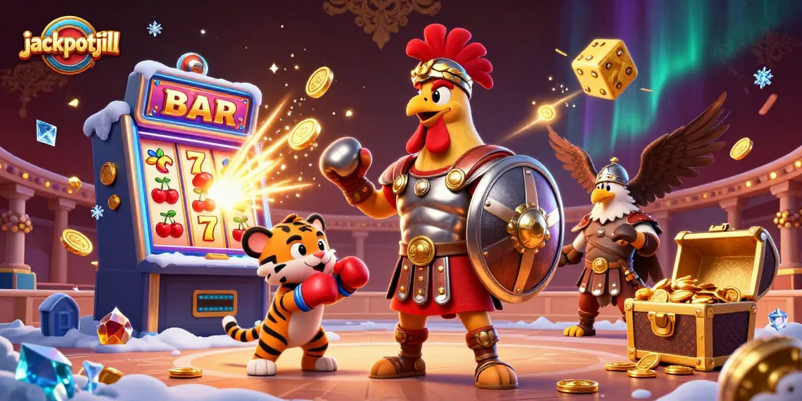 Engage with thrilling action as jackpotjill showcases a vibrant 3D casino scene with majestic characters.
