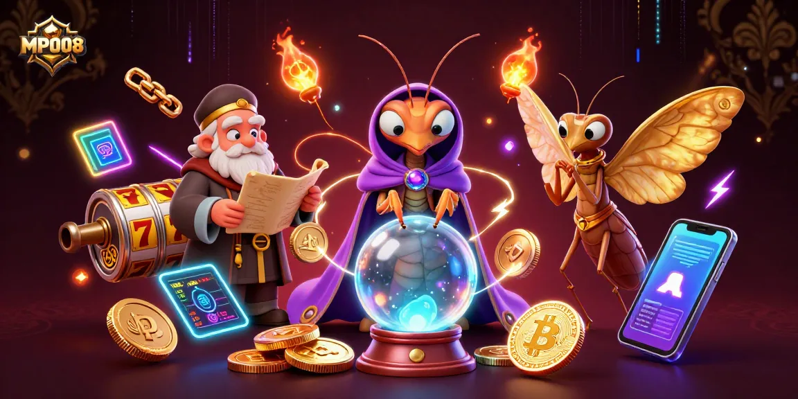 Experience MPO08's dynamic gaming world with vibrant slot elements and mystical characters.
