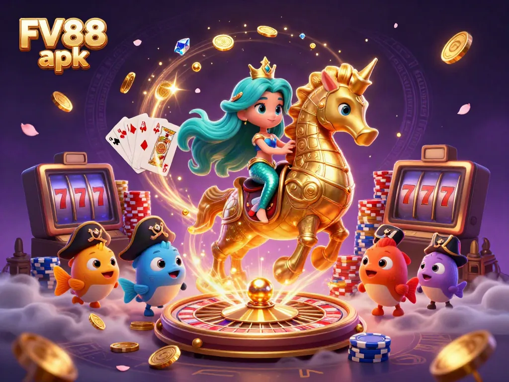 Experience thrilling gameplay with FV88 apk featuring vibrant 3D characters and dynamic casino elements.