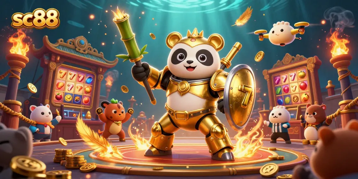 Experience thrilling gameplay at sc88 with a mech-suit panda in a vibrant slot arena.