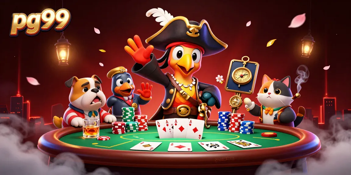 Engage with pg99's thrilling casino adventure featuring pirate characters and dynamic poker action.