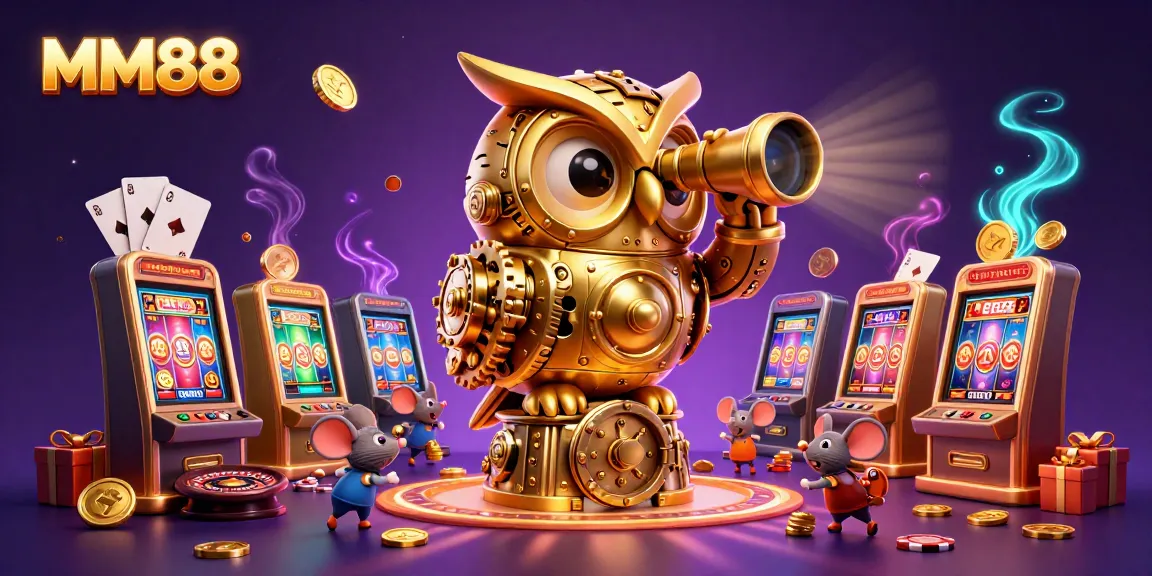 Engage with the vibrant MM88 casino scene featuring a massive golden owl and aquatic characters in action!
