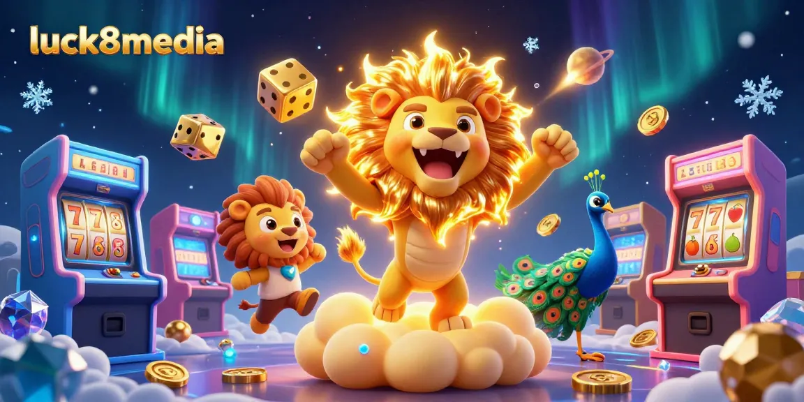 Experience the thrill of gaming with luck8media's vibrant casino scene featuring a roaring sun lion and dynamic game elements.