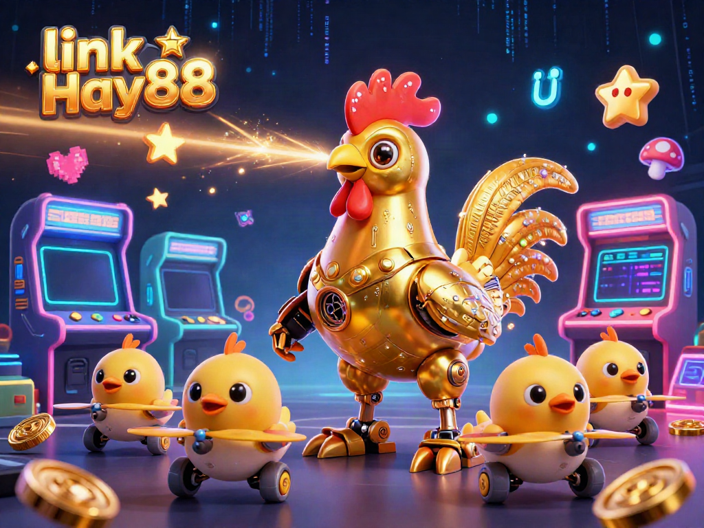 Engage with link Hay88 while maneuvering through electrifying casino-themed adventures with a golden rooster robot and baby chick drones.