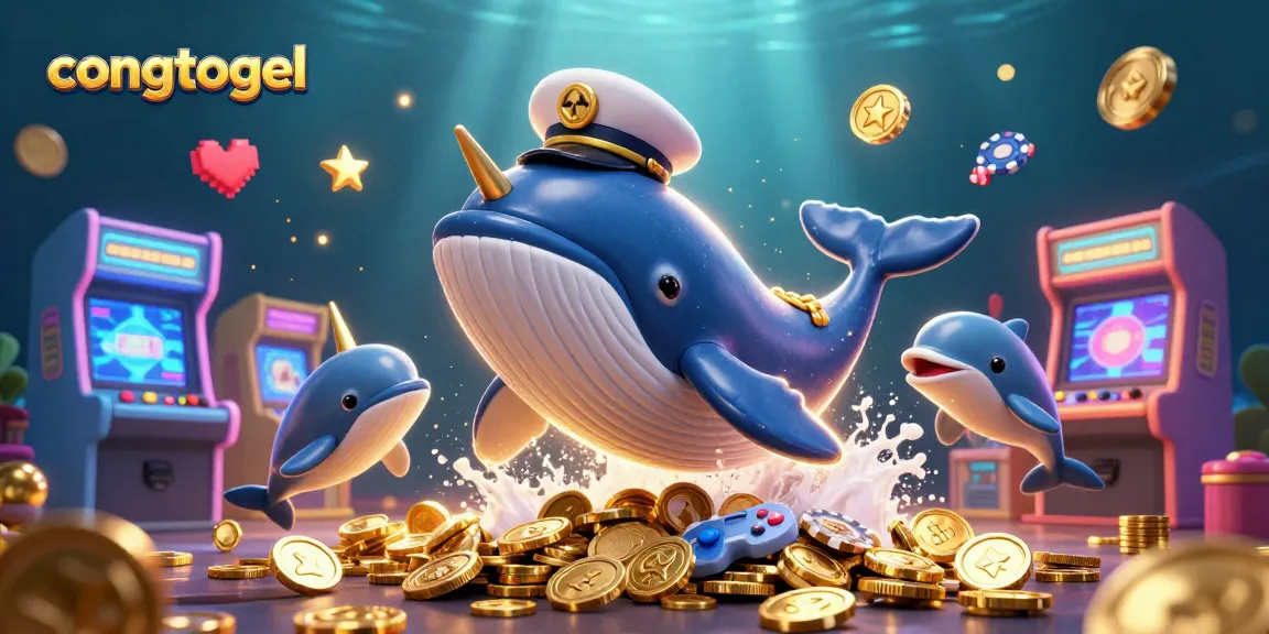 Engage with congtogel through a vibrant underwater casino scene featuring a whimsical whale and playful dolphins.