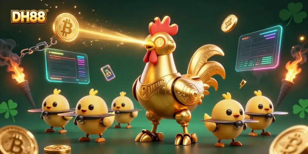 Experience thrilling entertainment with the DH88 platform's vibrant gaming elements and golden characters.
