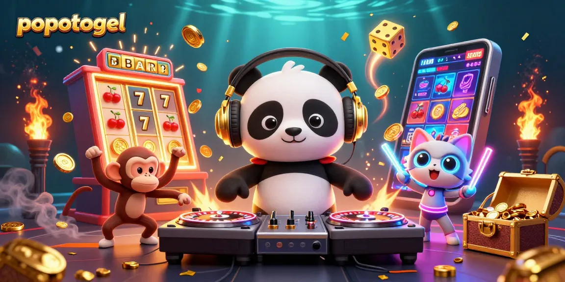 Experience popotogel excitement with a vibrant casino-themed 3D illustration full of energy and action