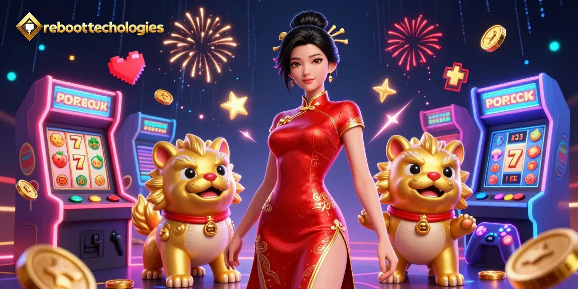 Experience thrilling gameplay with reboottechnologies in a vibrant casino scene filled with exciting slot machines and animated characters.