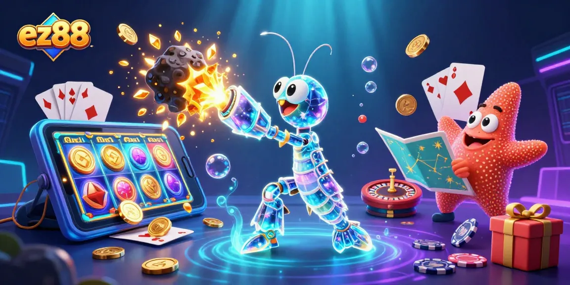 Experience the thrilling world of ez88 with a dynamic visual of a galactic samurai battling asteroids while golden coins scatter.