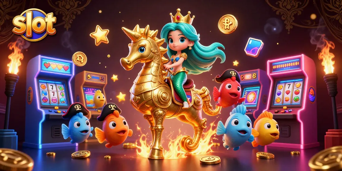 Spin the slot reels with the vibrant mermaid in a rich casino-themed 3D illustration