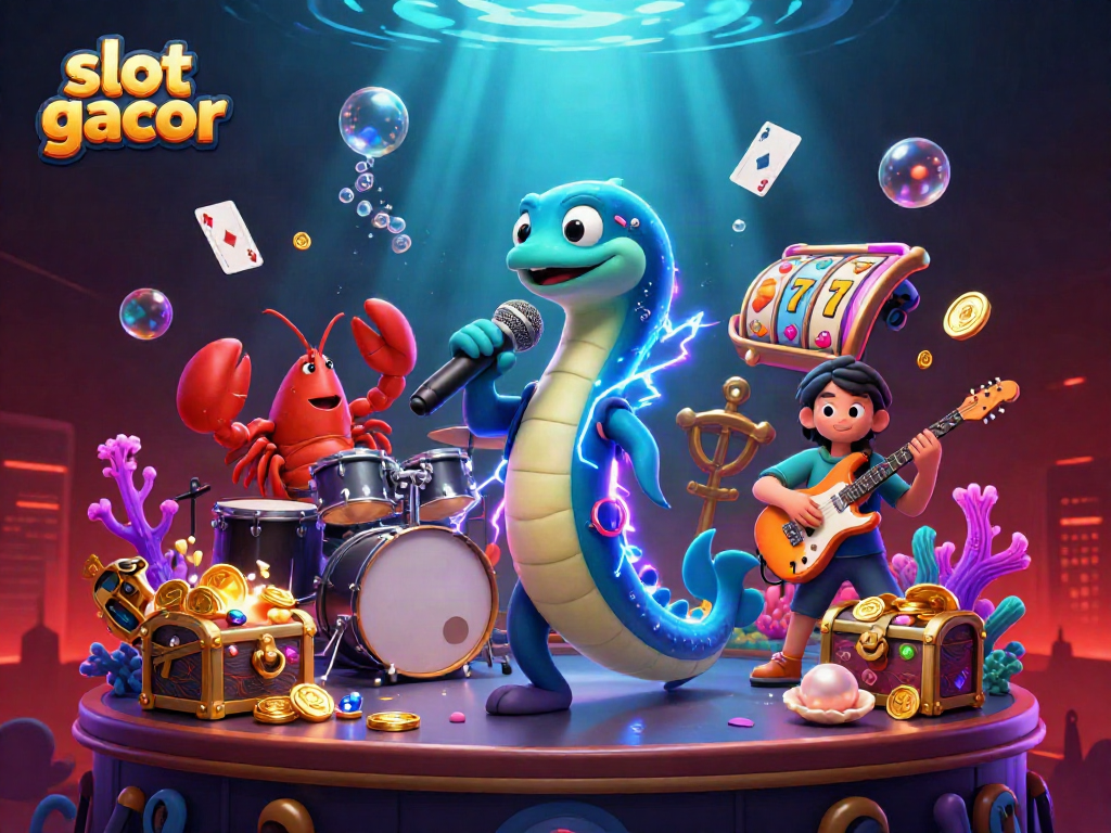 Experience the excitement of slot gacor with animated characters in an underwater casino scene.