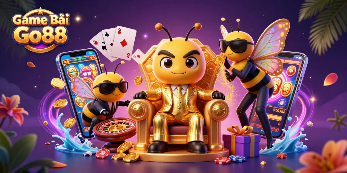 Experience the thrill of Game Bài Go88 with vibrant gaming elements in a dynamic casino scene.