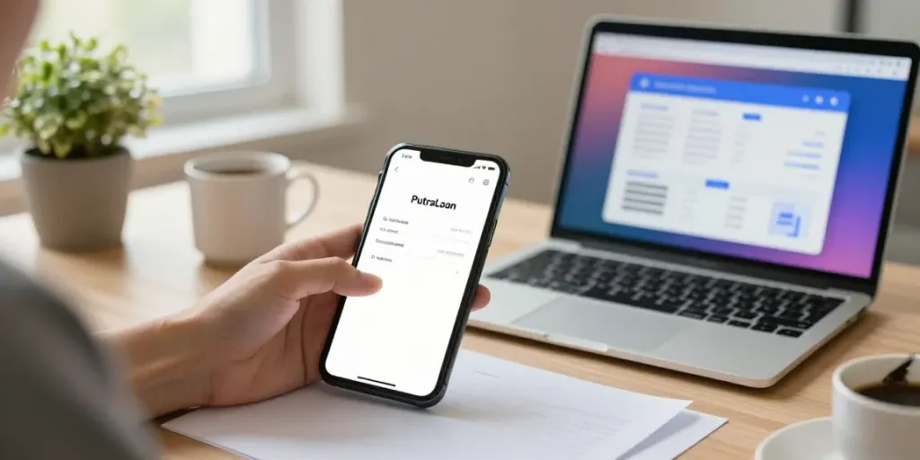 Explore financing options with the PutraLoan app, showcasing user-friendly design and clear terms.
