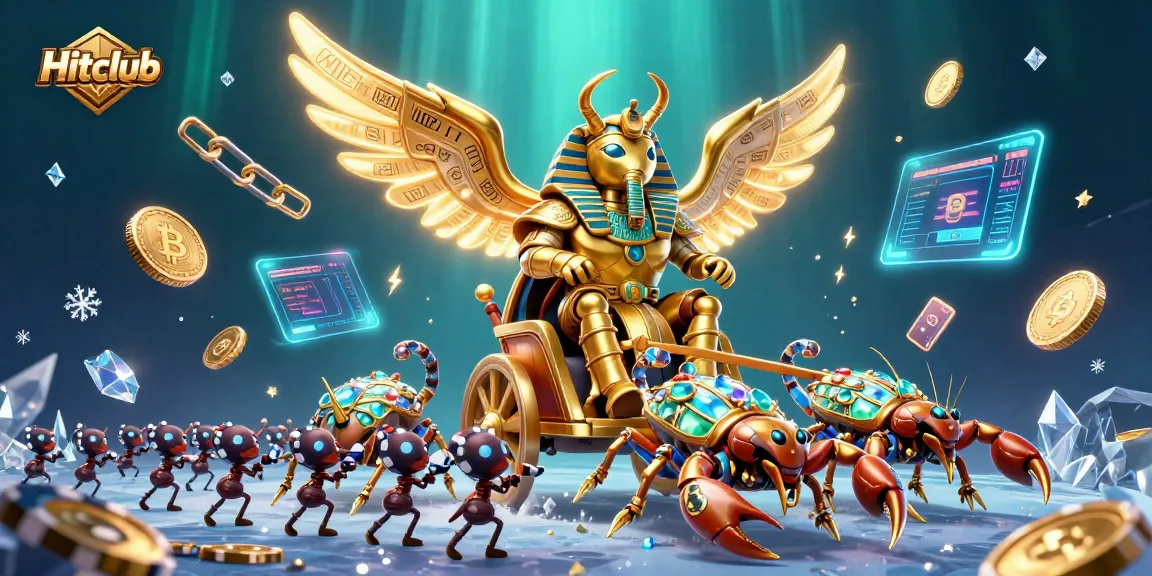 Hitclub offers thrilling casino experiences with golden elements and vibrant crypto coins.