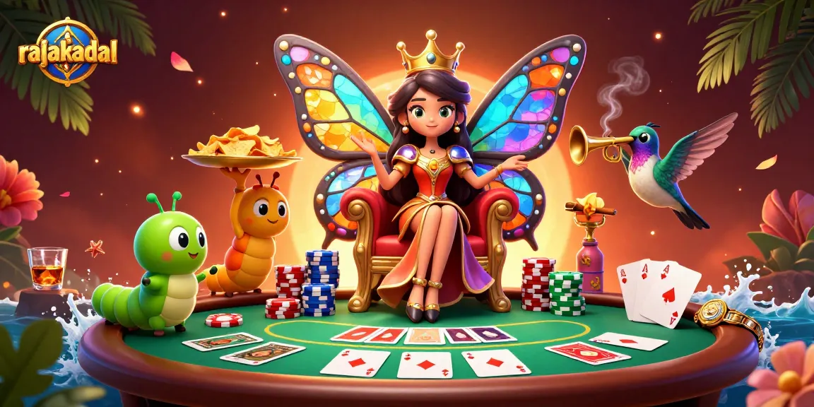 Nikmati permainan rajakadal sambil melihat ratu kupu-kupu dan tumpukan chip di meja poker