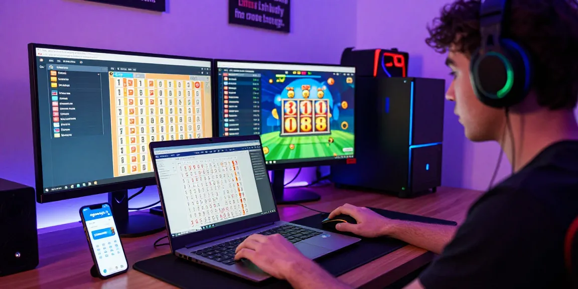 Player enjoying ngamenjitu online gaming experience with laptop and gaming accessories.