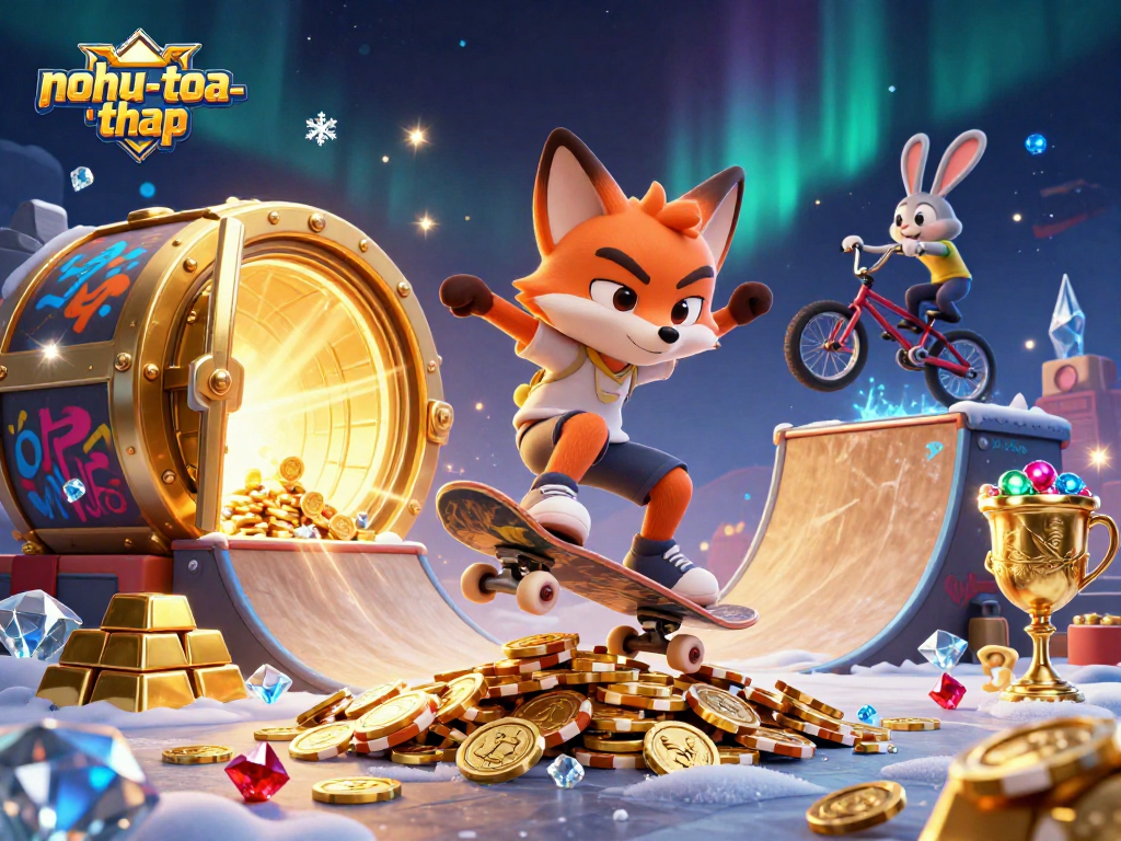 Experience the thrill of nohu-toa-thap with a lively fox and rabbit in a vibrant casino scene.