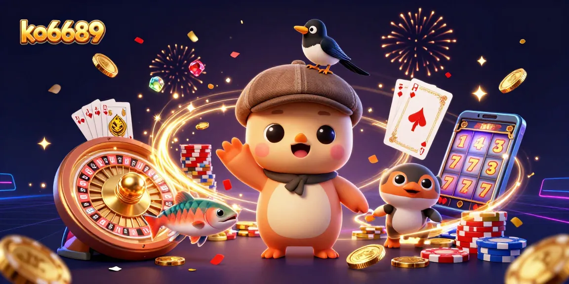 Spin the reels and win big with ko6689’s lively casino scene featuring playful characters!