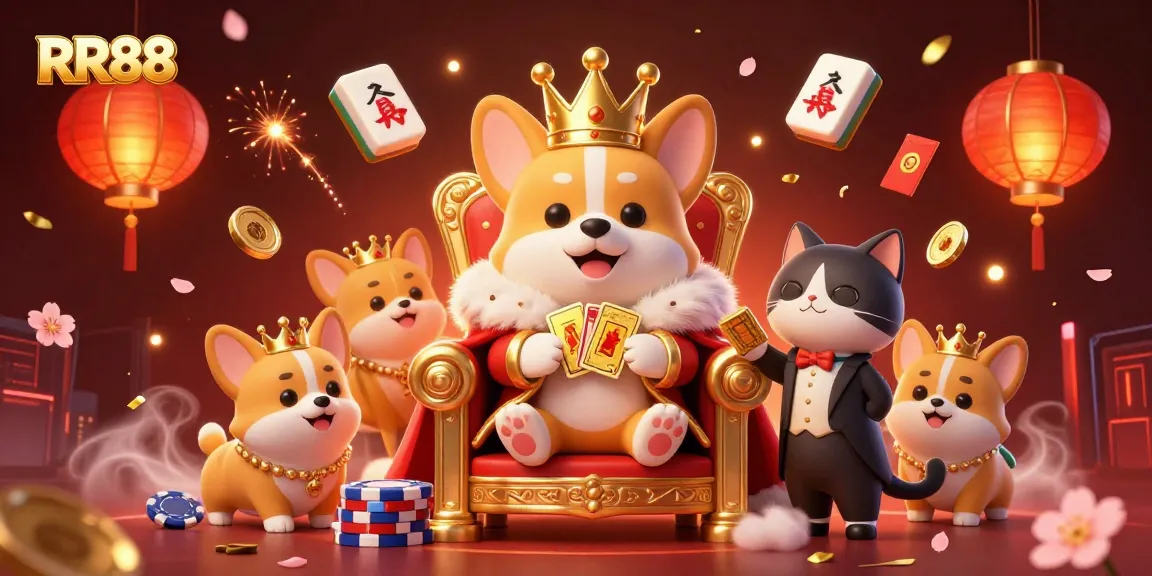 Experience thrilling gameplay at RR88 with vibrant 3D casino characters enjoying a golden card deck.
