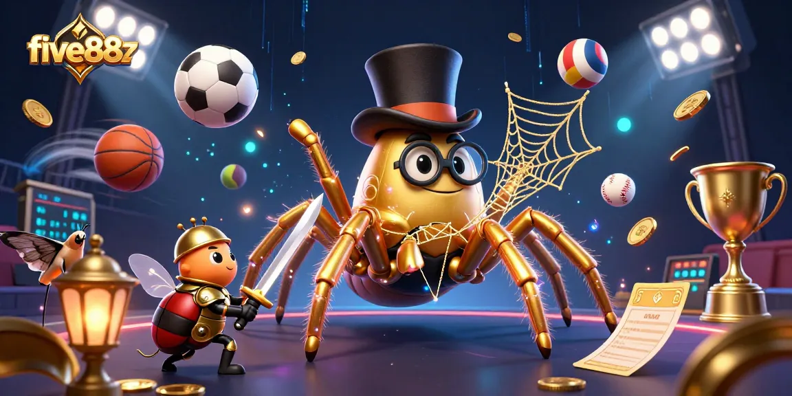 Experience thrilling action with five88z as golden creatures and sports elements come alive in a vibrant casino scene.