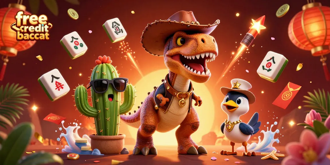 Engage with free credit baccarat in a vibrant 3D scene featuring playful dinosaur characters.