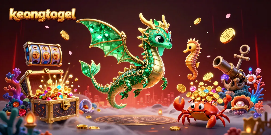Engage with keongtogel's vibrant world of slots, featuring animated sea dragon and gold treasures.