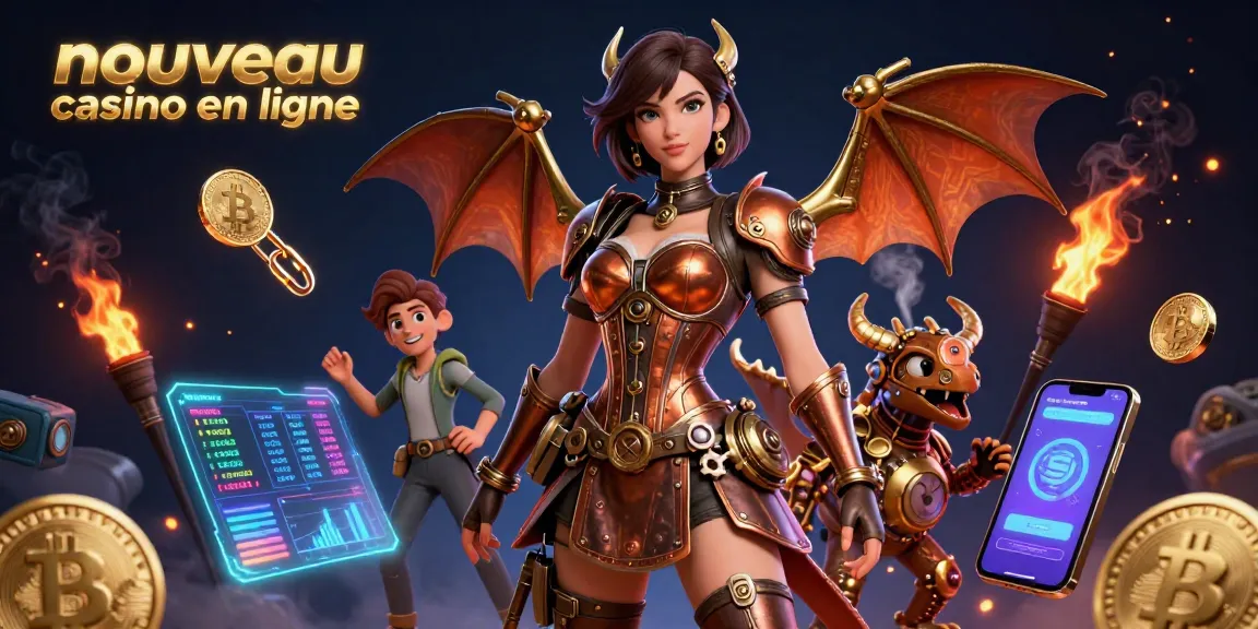 Experience the thrill of nouveau casino en ligne with a rich 3D visual of crypto elements and a steampunk dragon.