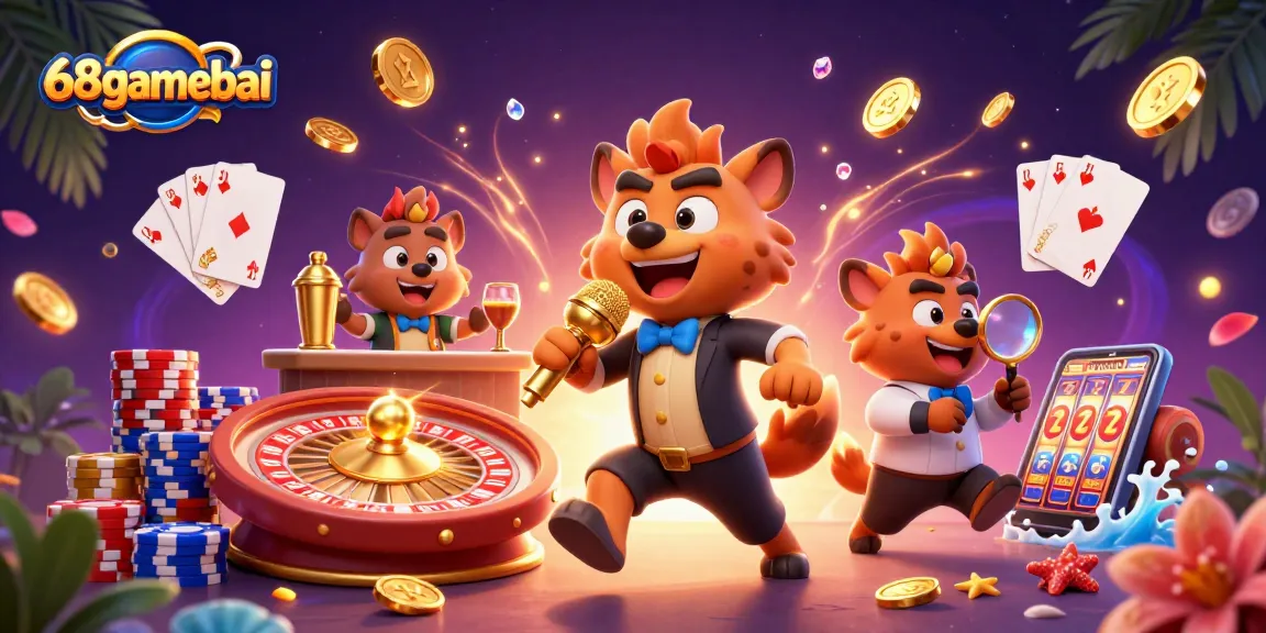 Experience the vibrant excitement of 68gamebai with hyenas in a comedy casino scene.