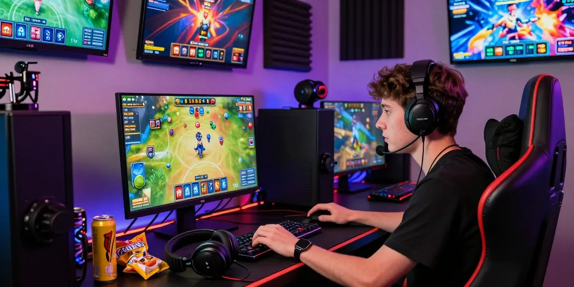 Gamer engaged in a sunwin card game with vibrant setup and LED lights.